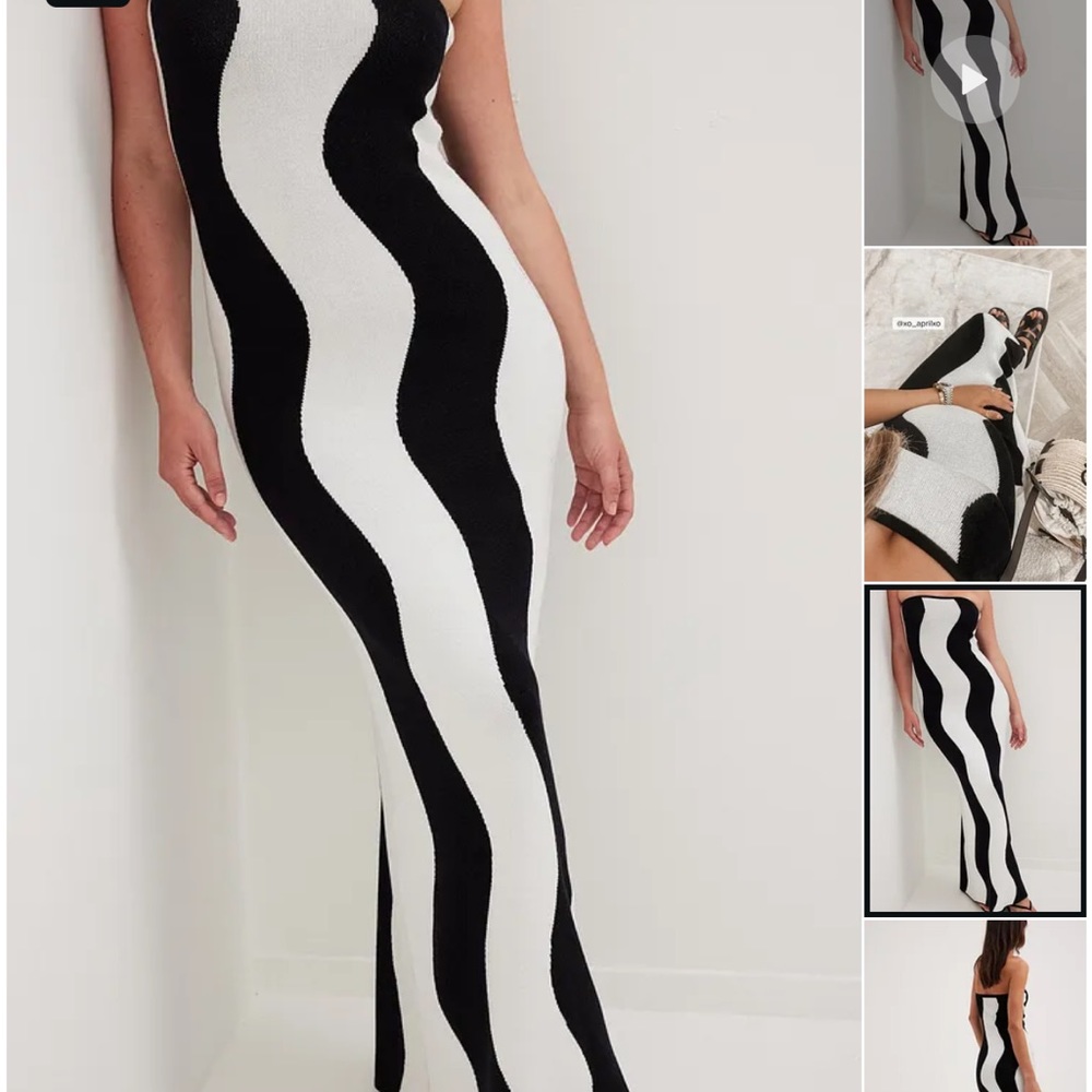 Wavy Striped Knitted Maxi Dress NAKD black and white